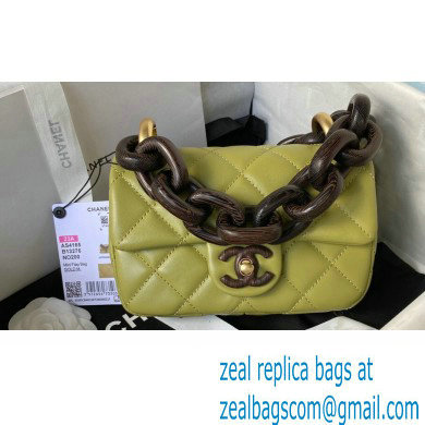 Chanel Lambskin & Wenge Wood Mini Flap Bag AS4165 Green 2023
